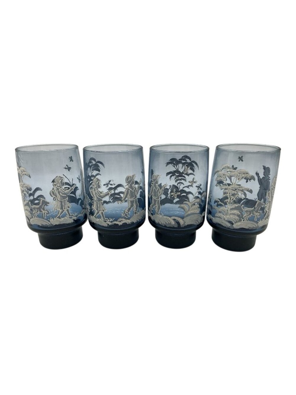 Mary Gregory Embossed Tumbler Drinking Glasses Blue / White, Set of 4 Drinkware